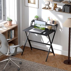 32\" Foldable Black <b>Computer</b> Desk with Monitor Shelf Easy Assembly <b>for</b> Small Spaces-Home Office Study and Laptop <b>Table</b> - Product Image 2