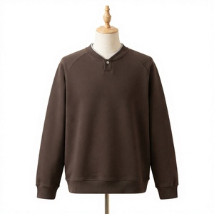 Sweat-shirt à manches longues pour homme, couleur marron foncé, col boutonné, style décontracté, couleur unie - Product Image 1