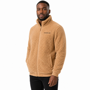 Chaqueta Teddy para Hombre, Cuello Alto, Color Sólido, Forro Grueso de Sherpa, Sudadera Informal de Invierno con Bolsillos - Product Image 4