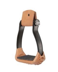 Étriers en cuir avec coussinet en caoutchouc noir pour l'équitation, cadre en aluminium durable, couleur beige, équipement d'équitation en cuir - Product Image 4