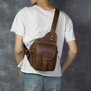 Multi Pocket Leather <b>Chest</b> Bag With Adjustable Crossbody Strap Compact <b>Storage</b> Design For Travel Outdoor And Casual Daily Use - Product Image 4