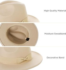 Black Wool Felt Fedora Hat Ribbon Band Adjustable Wide Brim Unisex Classic Style for Party Outdoor Travel - Product Image 4