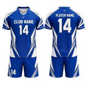 Uniforme de Voleibol Personalizado Azul y Blanco, Sublimado, Transpirable, Unisex para Adultos, con Nombre del Club y Nombre del Jugador - Product Image 1