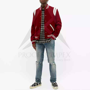 Veste universitaire rouge pour homme, décontractée, couleur unie, col rabattu, polyester et coton, coupe classique, pour l'automne, fermeture à boutons - Product Image 4