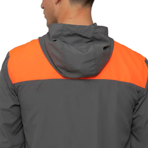 <b>Men's</b> Hooded Windproof Sport <b>Jacket</b> Orange Gray Color Blocking Zipper Front Polyester Autumn Wear - Product Image 4