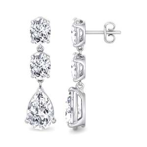 Boucles d'oreilles longues élégantes de qualité supérieure, 1,5 carat, taille poire et ovale, en or massif 14 carats, diamants de laboratoire certifiés IGI, bijoux pour femmes, boucles d'oreilles tendance - Product Image 2