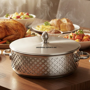 หม้อไฟฟ้าโลหะสองชั้นทรงกลม ดีไซน์สวยงาม ขายส่ง หม้ออุ่นอาหารโลหะแบบใหม่ - Product Image 3