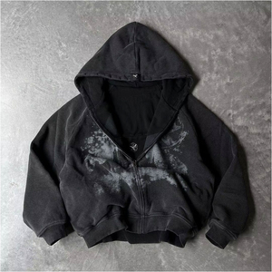 Custom Patch Embroidery <b>Gothic</b> Punk Men's and Women's British Hoodie With Star Oversized Bat Sleeve Top Retro Harajuku Style - Product Image 2