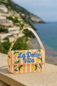 Bolso Rectangular Bordado a Mano con Diseño de Limones y Texto La Dolce Vita, Bolso de Algodón Artesanal, Regalos y Artesanías>Artesanías - Product Image 3