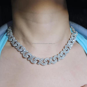 Iced 15mm Simulated Diamond Infinity Link Hip Hop Baguette Moissanite <b>Necklace</b> Personalized Size <b>Women</b> <b>Sterling</b> <b>Silver</b> Jewelry - Product Image 1