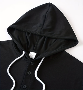 Unisex Vintage Style Casual Plus Size Comfortable Skin-Friendly Trendy Home Wear Button-<b>Up</b> Hooded Long Sleeve Henley Hoodie - Product Image 5