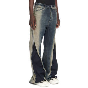 กางเกงยีนส์ทรงขาบานเอวสูงสไตล์สตรีทแฟชั่นสำหรับผู้ชาย ผ้าเดนิมหนานุ่มแบบซิป ดีไซน์พิเศษจากผู้ผลิต - Product Image 4