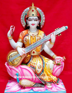 หินอ่อน Mata พระสรัสวดีนั่งรูปปั้น - Product Image 2