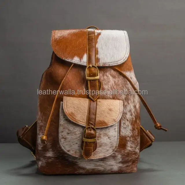 LW Genuine Cow Hair On Hide Cowhide Leather Backpack School Bag For Women Cow Fur Shoulder Bag Laptop Bag