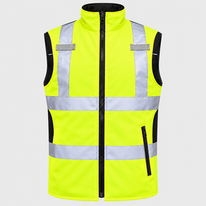 Gilet de sécurité respirant haute visibilité avec bandes réfléchissantes argentées et fermeture éclair frontale, léger, en polyester fluorescent pour le travail - Product Image 1