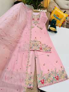 Ensemble Sharara brodé en Chanderi, tenue ethnique indienne et pakistanaise pour mariage, séchage rapide, toutes saisons, pour femmes - Product Image 4