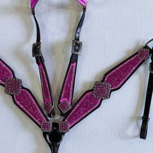 Printed colour Alligator Inlay With Rhine Stone Western Leather Headstall and Breast Collar Tack Set for the Horse - Product Image 1