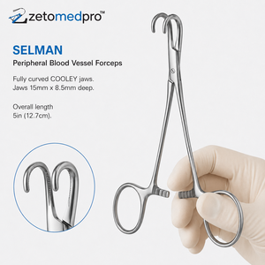 Pinzas para Vasos Sanguíneos Periféricos SELMAN, Curvatura Completa, Mordazas COOLEY de 15 mm x 8.5 mm de Profundidad, Longitud Total de 5 pulgadas (12.7 cm), ZETOMEDPRO - Product Image 6