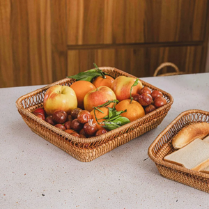 Rattan Serving <b>Tray</b>, Square Woven Fruit Basket with Open-Loop Rim, Decorative <b>Tray</b> for <b>Kitchen</b>, Bread & Picnic Serving - Product Image 3