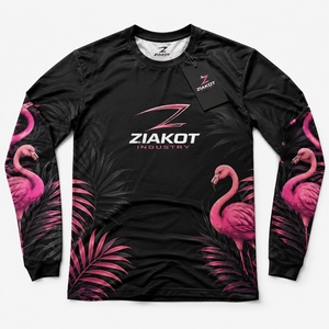 เสื้อยืดแขนยาว ZIAKOT รุ่นใหม่ ลายฟลามิงโก้ 3 มิติ สีดำชมพู สำหรับผู้ชาย ออกแบบเองได้ - Product Image 1