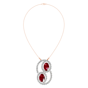 Collier pendentif double halo rubis naturel pour femme 14K/18K solide blanc/jaune or rose pierre précieuse bijoux fins - Product Image 1