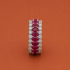 แหวนผู้หญิงเงินแท้ S925 ประดับเพชรและทับทิมทรงรูปไข่และทรงกลม - Product Image 3