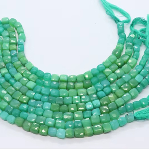 Cuentas facetadas de crisoprasa calcedonia natural AAA en forma de cubo, 6-7 mm, color verde degradado, en forma de caja cuadrada, para joyería. - Product Image 1
