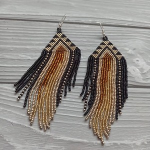 pendientes con cuentas, pendientes marrones muy largos, pendientes extra largos, pendientes con flecos, pendientes estilo boho, pendientes de cuentas pequeñas - Product Image 5