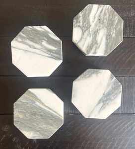 Elegant Arabescato Marble Octagon Coasters Set Natural Stone Flamed Surface <b>Waterproof</b> Table Coasters for Coffee Table Home - Product Image 5
