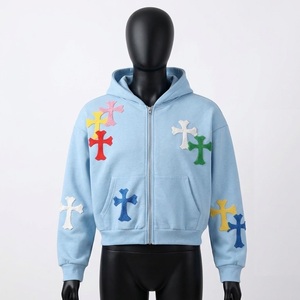 Sweat à capuche zippé surdimensionné personnalisé avec patch en chenille, molleton lourd standard, streetwear d'hiver Y2K, OEM ODM Marque Privée - Product Image 4