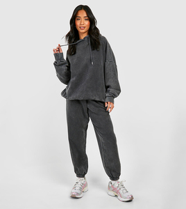 Conjunto Deportivo de Dos Piezas Unisex Crescent Wear 2026, Estilo Desgastado con Lavado Ácido, Oversize, de Algodón, Ropa Deportiva Casual de Secado Rápido - Product Image 1