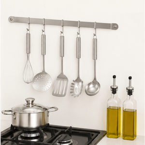 Fine Quality Stainless Steel Kitchen Wall <b>Rail</b> Rack with S-<b>Hooks</b> Rust-Proof Space-Saving Organizer for Pots Pans and Utensils - Product Image 5
