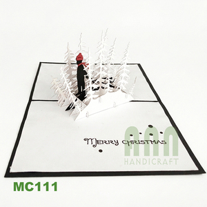 Tarjeta de Felicitación Navideña 3D Pop-Up Hecha a Mano ANN HANDICRAFT MC111, Diseño de Muñeco de Nieve y Bosque Invernal, Impresión Digital en Papel, Venta al Por Mayor - Product Image 5