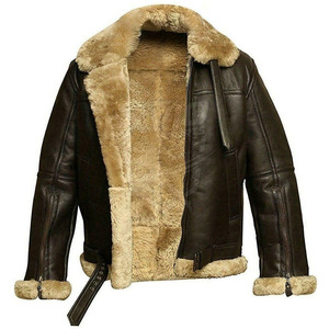 Custom Design <b>Shearling</b> Leather <b>Jacket</b> Solid Color <b>Men</b> Winter <b>Jacket</b> Streetwear Hot Sale <b>Men</b> <b>Shearling</b> Leather <b>Jacket</b> - Product Image 2
