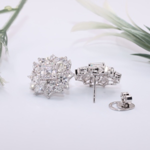 White Gold Asscher Cut Lab Grown Diamond Classic Floral Stud <b>Earrings</b> Marquise Princess Sunburst <b>Halo</b> Wedding Engagement - Product Image 4