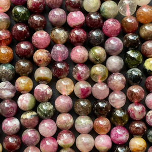Cuentas de turmalina natural, lisas, redondas, hermosas, multicolor, marrón, gemas, hilo completo para joyería - Product Image 1