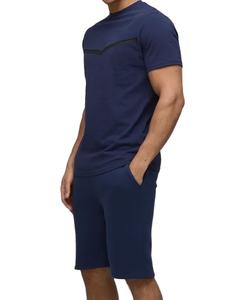Camiseta y pantalones cortos deportivos para hombre, secado rápido, 2 piezas, cuello redondo, manga corta, Color azul oscuro, ropa de verano ajustada, ropa de entrenamiento - Product Image 1