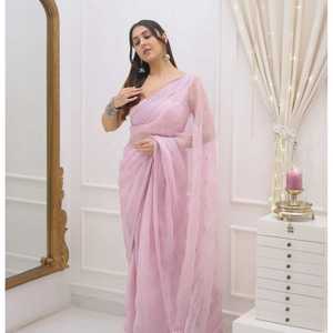 Sari de diseñador con bordado de secuencia e hilo Trabajo Elegante vestido de carrera - Product Image 3