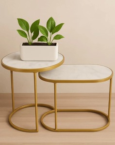 Modern Gold Frame <b>Marble</b> <b>Top</b> Nesting <b>Tables</b> Set Elegant Living Room <b>Side</b> Coffee <b>Table</b> Furniture At Cheap Price - Product Image 4