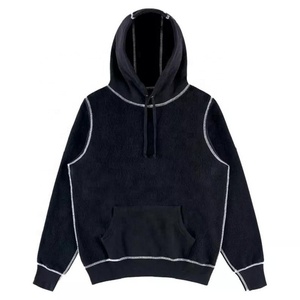 Sudaderas con capucha con logotipo personalizado de punto de contraste Vintage sólido personalizado para hombre, chándal de talla grande, sudaderas con capucha y sudaderas para hombre - Product Image 3