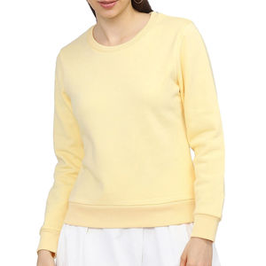 Sudadera de Cuello Redondo Amarilla para Mujer, Manga Larga, Tejida, Color Sólido, Informal, Transpirable, 100% Algodón, para Primavera - Product Image 2