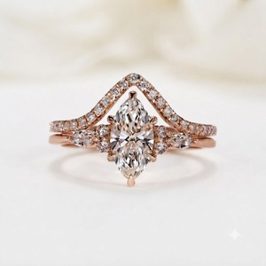 Bague de fiançailles en or blanc 14 carats couleur E VS1 taille marquise 1,70 carat avec diamant de laboratoire et alliance assortie avec bague de mariée 0,20 carat - Product Image 1