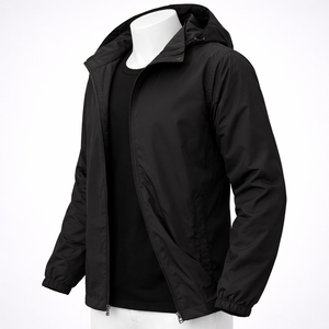 <b>Black</b> Solid Long Lightweight Waterproof Hooded <b>Jacket</b> Windproof <b>Rain</b> Coat Elastic Cuffs Outdoor Hiking Golf Travel Unisex - Product Image 2