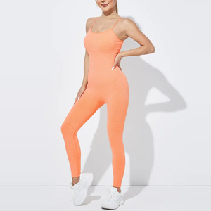 High Elastic Summer Knitted Bodycon Jumpsuits Women Yellow Jumpsuit Sleeveless Crisscross <b>Back</b> Slim Fit Athletic Yellow Jumpsuit - Product Image 4