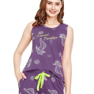 Conjunto Casual de Dos Piezas para Mujer, Color Oscuro con Estampado Floral, Verano, Sin Mangas, Camiseta y Pantalones Cortos Bordados, Transpirable - Product Image 2