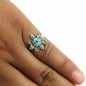 Anillo de Plata de Ley 925 Estilo Boho con Flor y Piedra Preciosa Turquesa, Anillo Hecho a Mano de Moda, Regalo para tu Ser Querido - Product Image 3