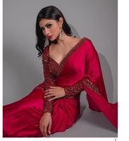 Saree de secuencia de color rojo, Saree de bollwood de estilo moderno con el mejor precio, Sari Shari, precio de la India