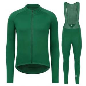 Conjunto de ciclismo verde de manga larga para hombre, elástico en cuatro direcciones, térmico, transpirable, con peto ajustado, para carreras de bicicleta. - Product Image 1