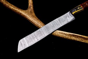 Handmade Damascus Steel <b>Kitchen</b> <b>Knife</b> Straight Edge Wood Handle 13 Inch <b>Sharp</b> Blade For Cooking Use With Leather Sheath - Product Image 4