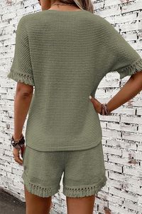 Conjunto de 2 Piezas para Mujer, Top Corto con Capucha y Pantalones Cortos de Punto, Color Sólido, Manga Larga, Detalle de Borlas, Casual, para Todas las Temporadas, Corte Regular - Product Image 4